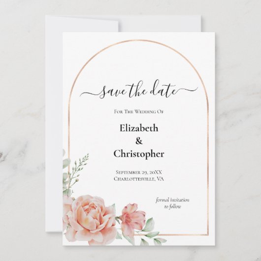 Perzikroze bruinse bruiloft met datum opslaan kaart (Voorkant)