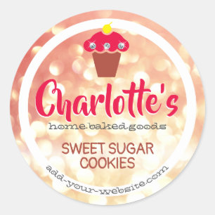 Perzikroze crème ombre glitter cupcake baklabel ronde sticker