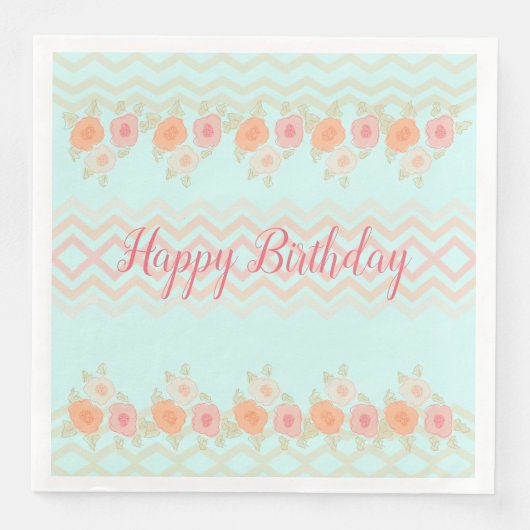 Perzikroze en Blauwgroen Floral-accentrifuges Servet (Voorkant)