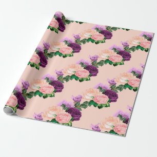 Perzikroze en lavender Paarse Floral Cadeaupapier