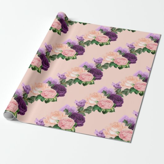 Perzikroze en lavender Paarse Floral Cadeaupapier (Uitgerold)