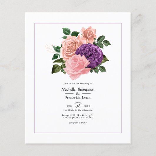 Perzikroze en lavender Paarse Floral Wedding Flyer (Voorkant)