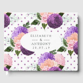 Perzikroze en lavender Paarse Floral Wedding Gastenboek