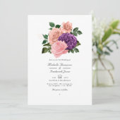 Perzikroze en lavender Paarse Floral Wedding Kaart (Staand voorkant)