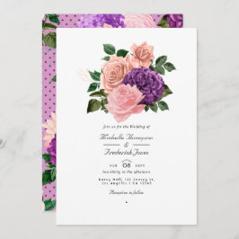 Perzikroze en lavender Paarse Floral Wedding Kaart