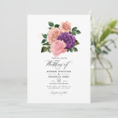 Perzikroze en lavender Paarse Floral Wedding Kaart (Staand voorkant)