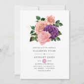 Perzikroze en lavender Paarse Floral Wedding Kaart (Voorkant)