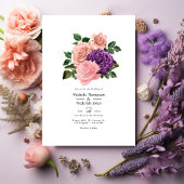 Perzikroze en lavender Paarse Floral Wedding Kaart