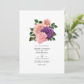 Perzikroze en lavender Paarse Floral Wedding Kaart (Staand voorkant)