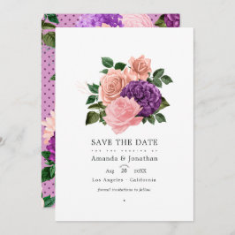 Perzikroze en lavender Paarse Floral Wedding Save The Date