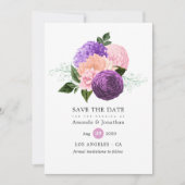 Perzikroze en lavender Paarse Floral Wedding Save The Date (Voorkant)