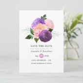 Perzikroze en lavender Paarse Floral Wedding Save The Date (Staand voorkant)