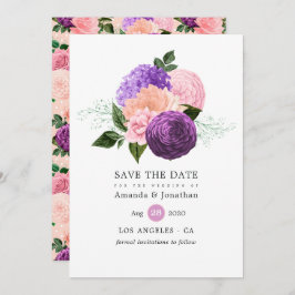 Perzikroze en lavender Paarse Floral Wedding Save The Date