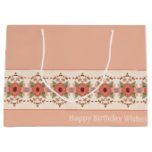 Perzikroze en roestvrij rode Floral Groot Cadeauzakje (Voorkant)