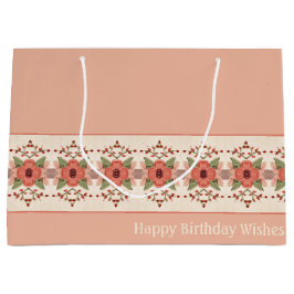 Perzikroze en roestvrij rode Floral Groot Cadeauzakje