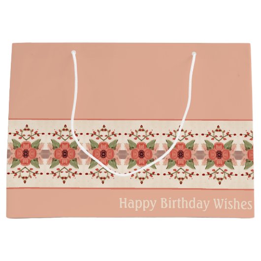 Perzikroze en roestvrij rode Floral Groot Cadeauzakje (Voorkant)