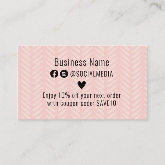 Perzikroze en zwart Dank u Visitekaartje (Achterkant)