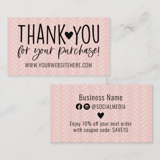 Perzikroze en zwart Dank u Visitekaartje (Voorkant / Achterkant)