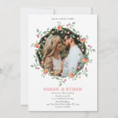 Perzikroze Floral - Aangepaste foto bruiloft Kaart (Voorkant)