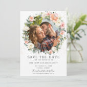 Perzikroze - Floral Foto opslaan Datum Kaart (Staand voorkant)