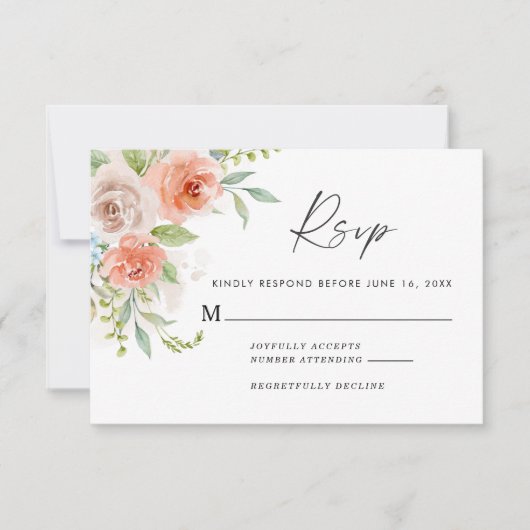 Perzikroze Floral Weddenschap RSVP Kaartje (Voorkant)