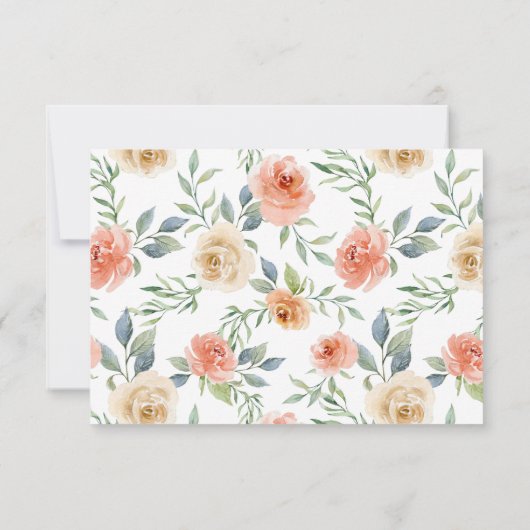 Perzikroze Floral Weddenschap RSVP Kaartje (Achterkant)