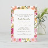 Perzikroze gele Waterverf Floral Bat Mitzvah Kaart (Staand voorkant)