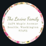 Perzikroze gele Waterverf Floral Bat Mitzvah Ronde Sticker<br><div class="desc">Trendy Perzik Roze Geel Waterverf Bloemenvleermuis Mitzvah Retouradres Sticker</div>