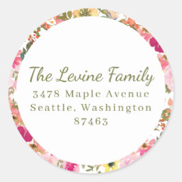 Perzikroze gele Waterverf Floral Bat Mitzvah Ronde Sticker