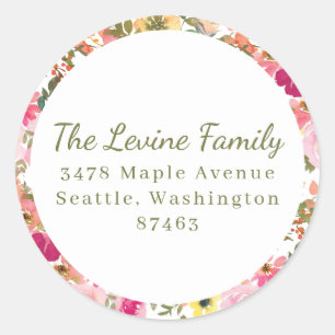 Perzikroze gele Waterverf Floral Bat Mitzvah Ronde Sticker