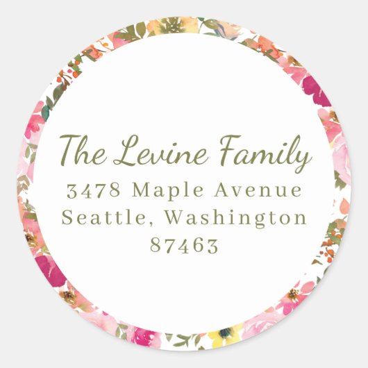 Perzikroze gele Waterverf Floral Bat Mitzvah Ronde Sticker (Voorkant)