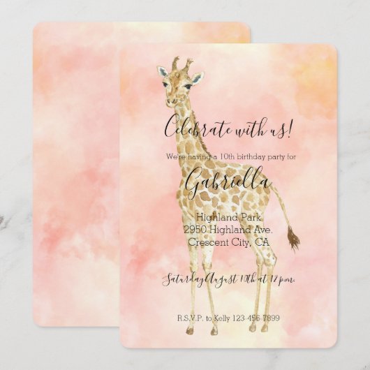 Perzikroze Giraffe Kaart (Voorkant / Achterkant)