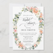 Perzikroze Ivory Floral Leafy Wreated Vrijgezellen Kaart (Voorkant)