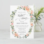 Perzikroze Ivory Floral Leafy Wreated Vrijgezellen Kaart (Staand voorkant)