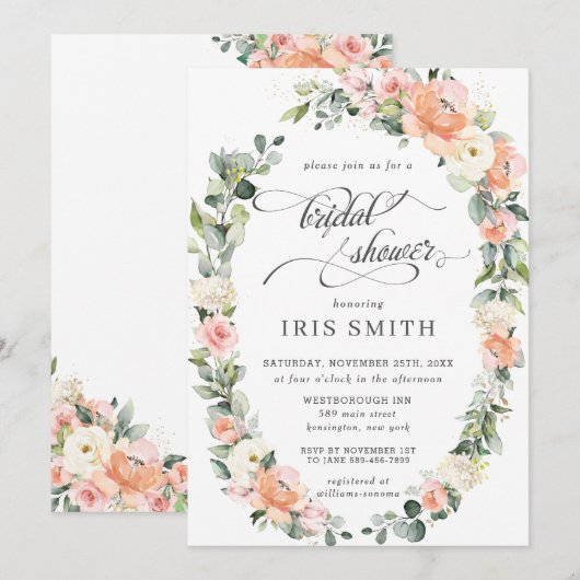 Perzikroze Ivory Floral Leafy Wreated Vrijgezellen Kaart (Voorkant / Achterkant)