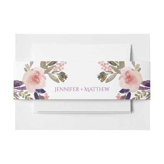 Perzikroze lavender Waterverf Flowers Belly Bands Uitnodigingen Wikkel (Voorkant Voorbeeld)