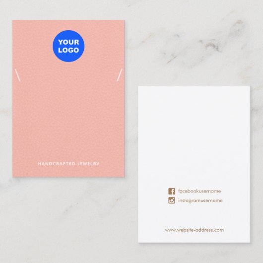 Perzikroze Logo-Ketting-armband-beeldscherm toevoe Visitekaartje (Voorkant / Achterkant)