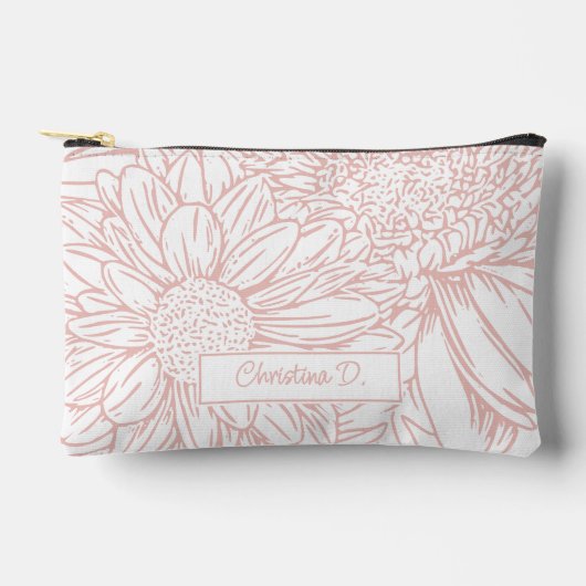 Perzikroze op witte chrysanten met naam etui (Voorkant)