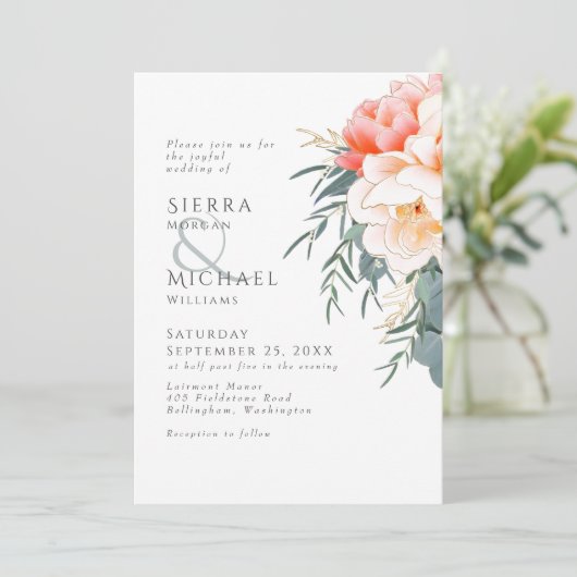 Perzikroze pony Eucalyptus Greenery Weddenschap Kaart (Staand voorkant)