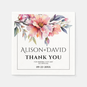 Perzikroze rododendron bloemen typografie bruiloft servet