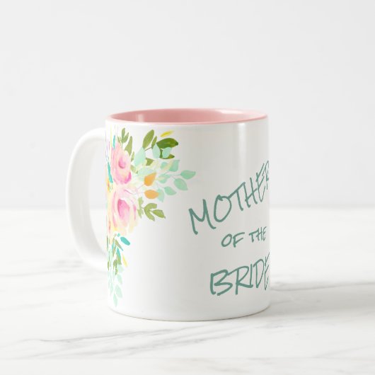 Perzikroze Roses Bride moeder huwelijk Tweekleurige Koffiemok (Voorkant links)