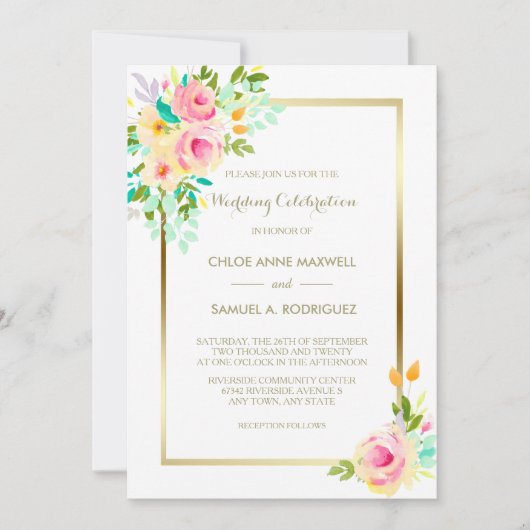 Perzikroze rozen op het witte huwelijk kaart (Voorkant)