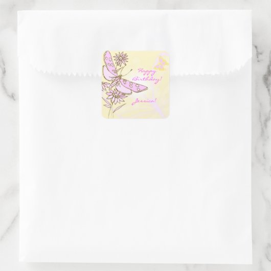 Perzikroze vlinderSticker Vierkante Sticker (Tas)