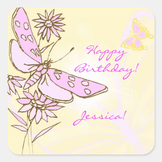 Perzikroze vlinderSticker Vierkante Sticker (Voorkant)