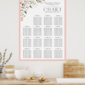 Perzikroze Waterverf Floral Receptie Zitplaatsen Poster (Keuken)