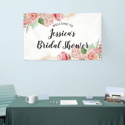 Perzikroze Waterverf Floral Vrijgezellenfeest Welk Spandoek (Beurs)