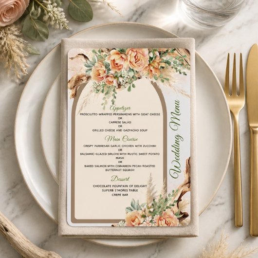 Perzikrozen & Drijfhout Trouw Menu Kaart