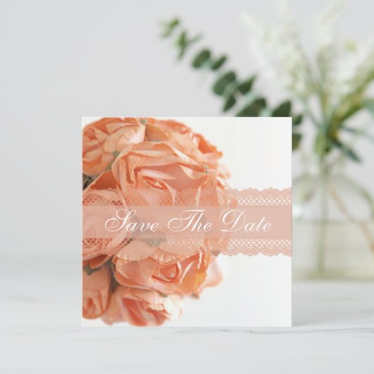 Perzikrozen en Kant Save The Date-aankondiging Date (Staand voorkant)