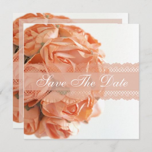Perzikrozen en Kant Save The Date-aankondiging Save The Date (Voorkant / Achterkant)