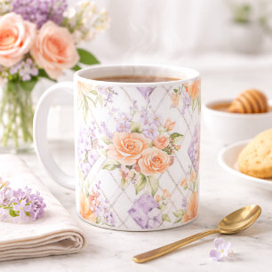Perzikrozen Lavendel Cottagecore Bloemige Koffiemo Koffiemok